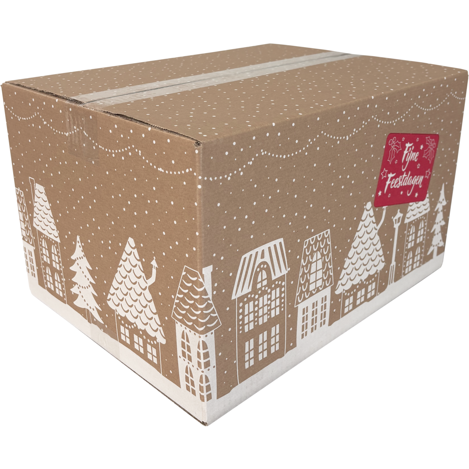Spacious Christmas gift box with a house motif, 39x29x23 cm – FSC-certified and suitable for a variety of contents.