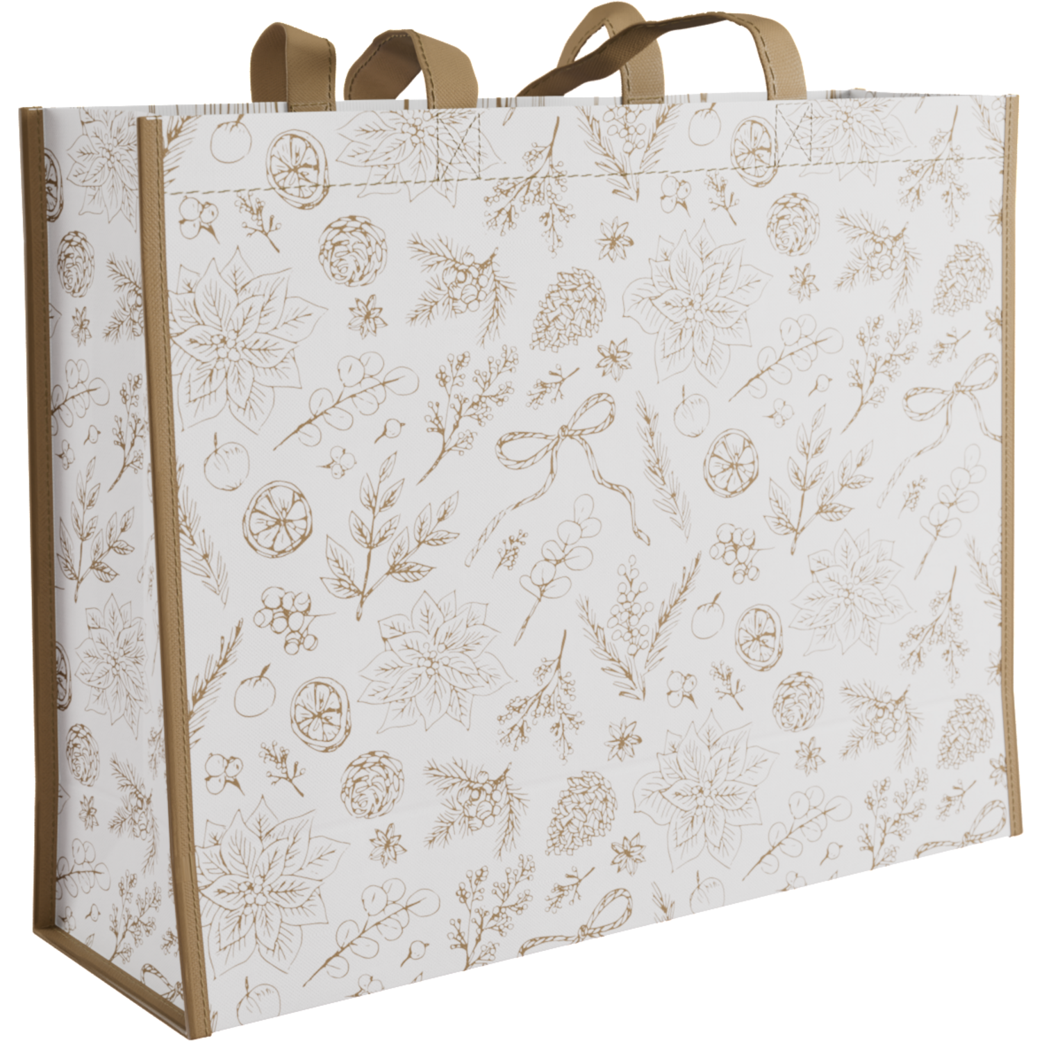 Sac cabas réutilisable en non-tissé avec motif botanique, 45x15x36 cm – robuste et respectueux de l'environnement.