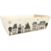 Vierkante houten mand met huisjesdesign, 29x19x9cm, decoratief opbergmandje met winterse uitstraling.