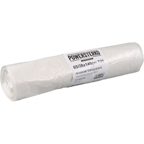 PowerSterko Sac poubelle, PEBD recyclé, 65/ 28x140cm, T20, transparent