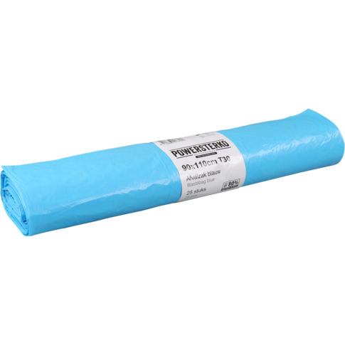PowerSterko Sac poubelle, PEBD recyclé, 90x110cm, T30, bleu