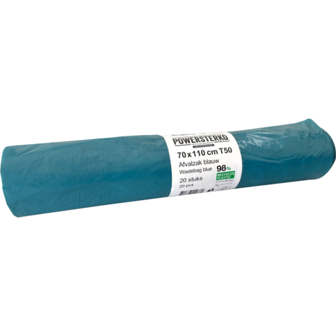 PowerSterko Afvalzak, Gerecycled LDPE, 70x110cm, T50, blauw