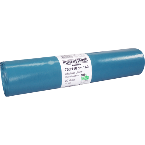 PowerSterko Afvalzak, Gerecycled LDPE, 70x110cm, T60, blauw