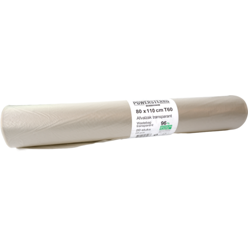 PowerSterko Afvalzak, Gerecycled LDPE, 80x110cm, T60, transparant