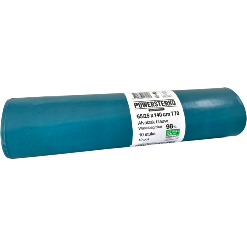 PowerSterko Afvalzak, Gerecycled LDPE, 65/ 25x140cm, T70, blauw