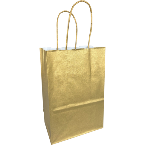 Tas, Papier, gedraaid papieren koord, 14x 8x21cm, draagtas, goud