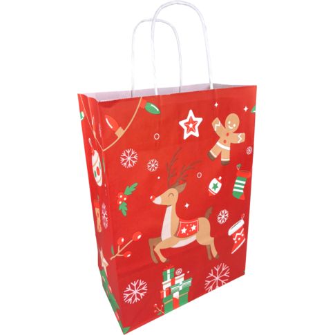 Medium papieren draagtas met afbeelding van een hert, 22x10x31 cm, 90 grams – ideaal voor feestelijke verpakkingen.