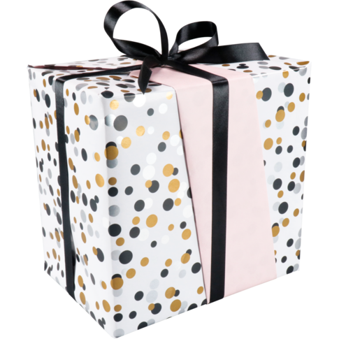 Cadeaupapier, 50cm, 200m, 80gr/m², Confetti, zilver/goud/zwart