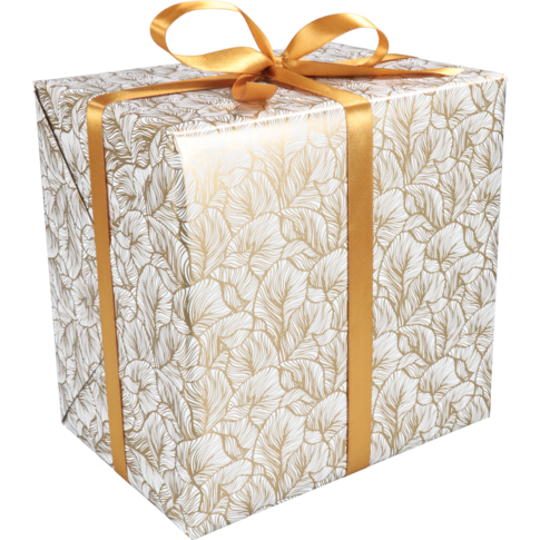 Cadeaupapier, 200m, 80gr/m², Leafs, wit/goud