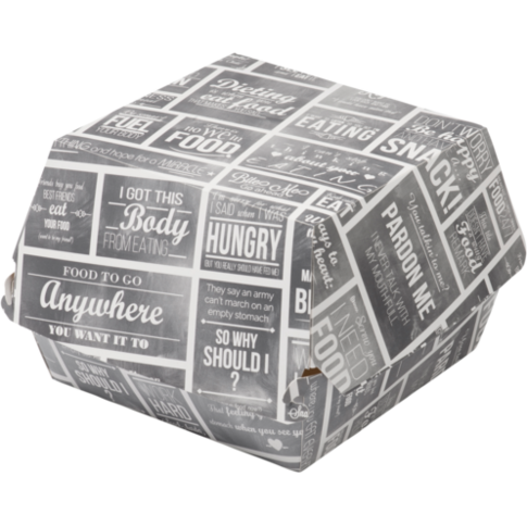 Bak, Karton + verniscoating, Pubchalk, hamburgerbak, 120x120x100mm, wit/grijs