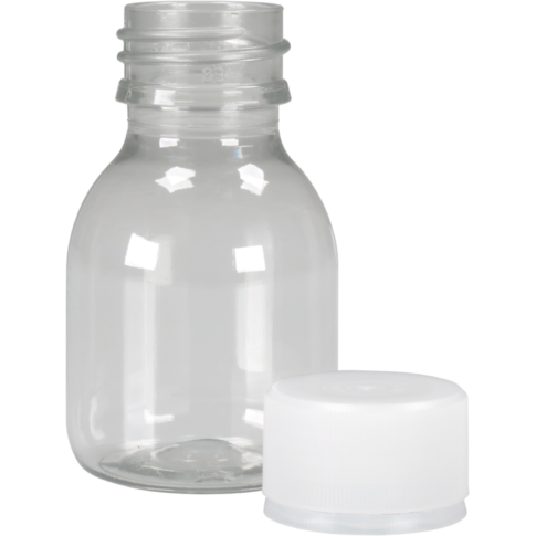 Fles, petfles, Gerecycled PET, met dop, 60ml, transparant