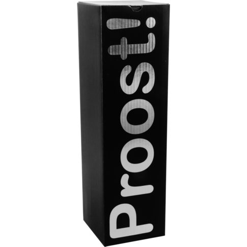  Flesdoos, Proost!, golfkarton, 1 fles, 95x95x330mm, zwart/zilver