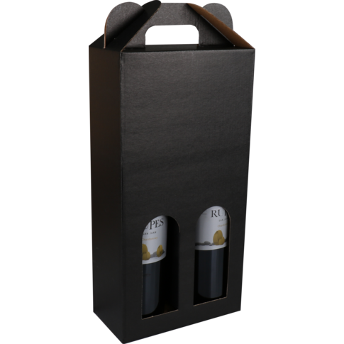 Draagkarton, Basic line, 2 flessen, golfkarton, zwart