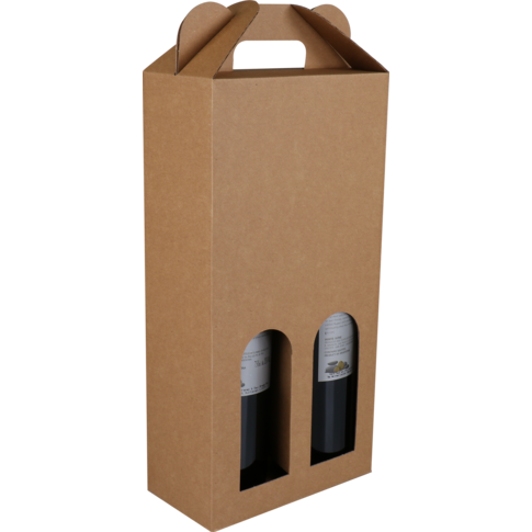 Bottle carrier cardboard, Basic line, 2 bottles, corrugated cardboard, brown 