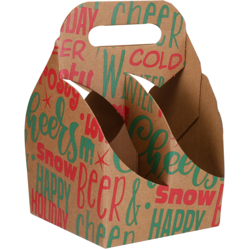Draagtray, Winter words, 4-vaks, bier, 140x140x150mm, golfkarton, groen/rood
