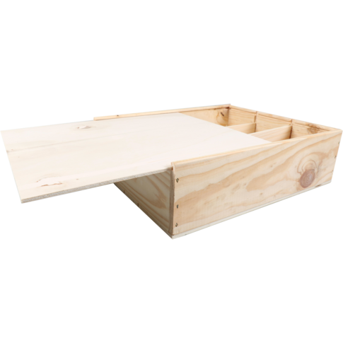 Wijnkist, 3 flessen, schuifdeksel, 340x276x85mm, hout, naturel