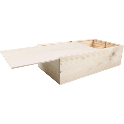 Wijnkist, 2 flessen, schuifdeksel, 340x176x85mm, hout, naturel