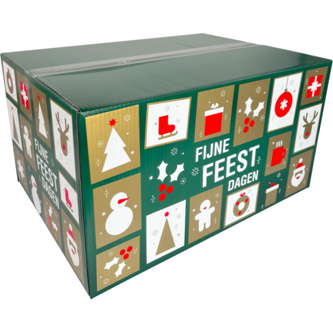 Extra grote kerstdoos met tegelontwerp, 55x39x30 cm – FSC-gecertificeerd, ideaal voor royale kerstpakketten.