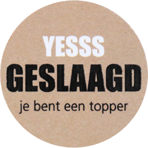 Etiket, Cadeauetiket, papier, Yesss geslaagd, je bent een topper, ∅35mm, 