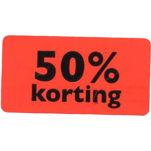 Etiket, Reclame-etiket, papier, 50% korting, permanent, 47x25mm, fluor/rood