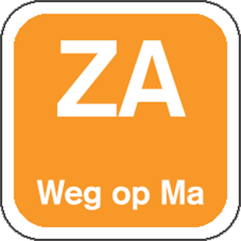 Label, ZA weg op, papier, afwasbaar, 19x19mm, oranje