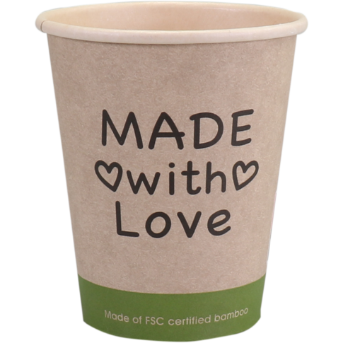  Beker, Made with Love, Bamboepapier + PE, 250ml, 8oz, Ø80mm, 