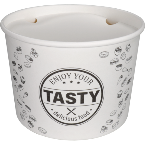 Barquette, Carton + PE, 1890ml, TASTY, incl. couvercle, foodbucket, blanc
