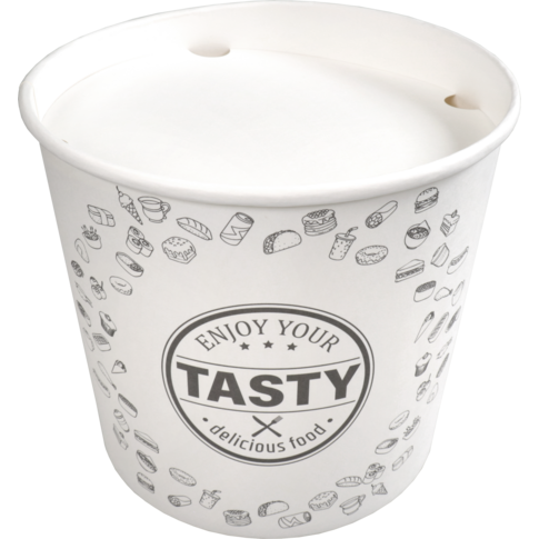 Barquette, Carton + PE, 2150ml, TASTY, incl. couvercle, foodbucket, 160mm, blanc