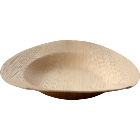 Rond, diep palmbladbord in naturel kleur met een diameter van 23 cm en subtiele nerfstructuur.