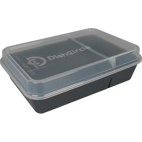 DishCircle Schaal, met deksel, reusable, 2-vaks, pP, rechthoekig, 1250ml, 23x12cm, grijs/transparant