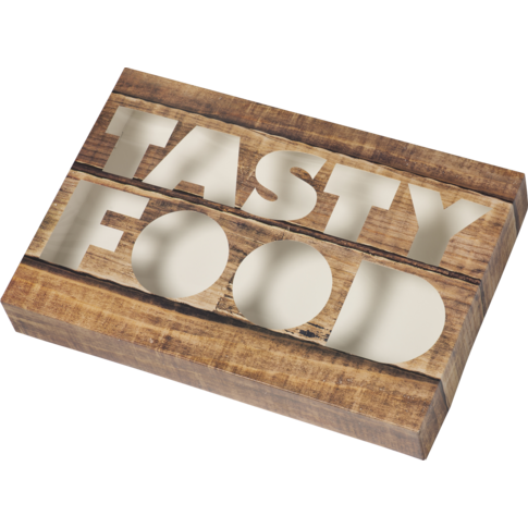  Catering box, Tastyfood, cardboard + PP, 557x376x80mm, brown 