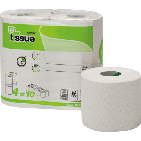 E-Tissue, Toiletpapier, 2-laags, 9.8cm, 44m, 400-vel, wit