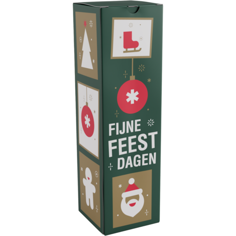 Flesverpakking met stijlvol tegelmotief, geschikt voor 1 fles – ideaal als kerstgeschenkverpakking.