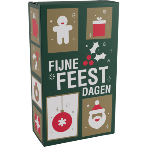 Flesverpakking voor twee flessen met decoratief tegelmotief – stevige en feestelijke presentatie.