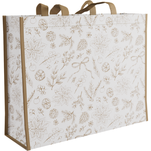 Herbruikbare shopper van non woven materiaal met botanisch motief, 45x15x36 cm – stevig en milieuvriendelijk.