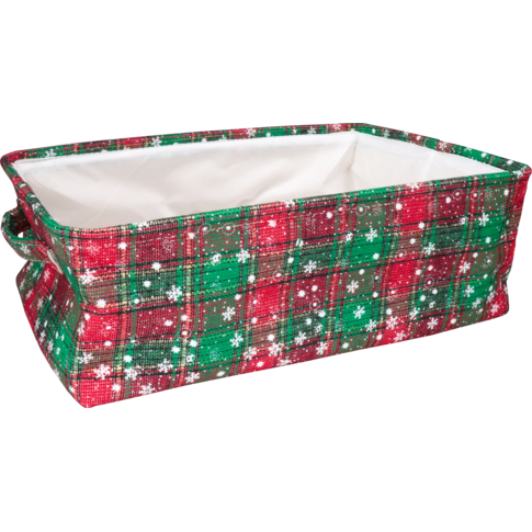 Mand, pE, 38x26x13cm, rechthoekig, rood/groen/wit