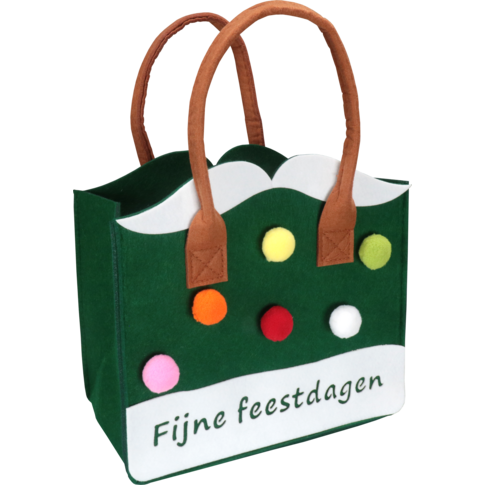 Tas, Fijne Feestdagen, Vilt, met hengsel, 27x15x25cm, assorti