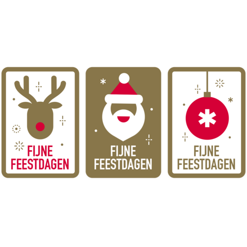 Assorti kerstetiketten met tegelprint, 35x50 mm – decoratieve stickers voor verpakkingen of kaarten.