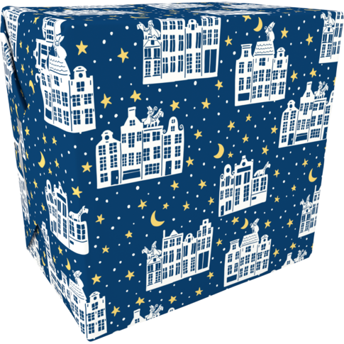Cadeaupapier, 50cm, 200m, 80gr/m², Stille nacht, blauw/geel