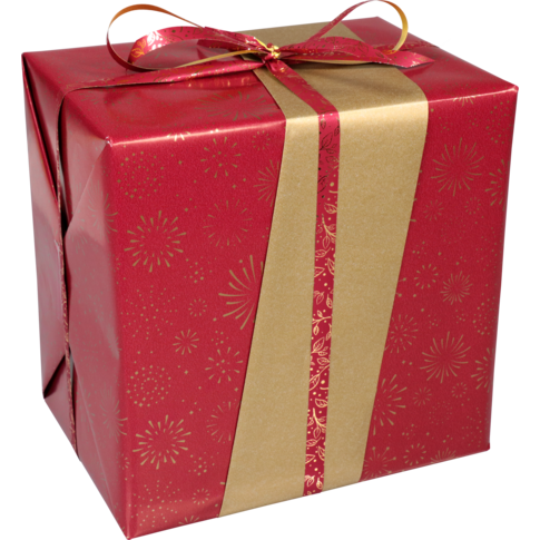 Cadeaupapier, 50cm, 200m, 80gr/m², Vuurwerk, rood/goud