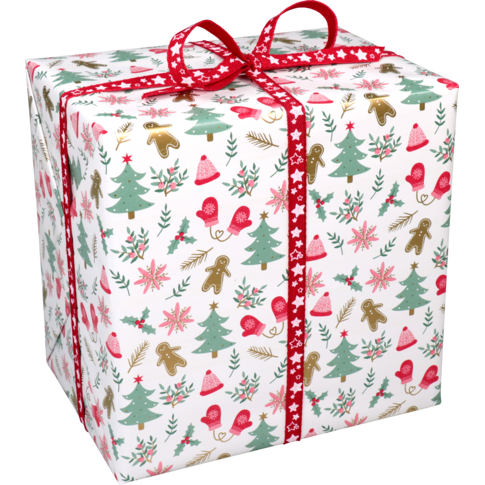 Cadeaupapier, 50cm, 200m, 80gr/m², Jolly christmas, wit/rood/groen