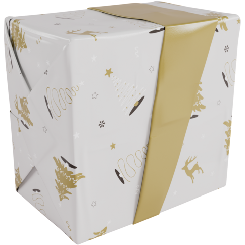 Cadeaupapier Wonderful time, 30cm x 200 meter in grijs/goud – feestelijk design, geschikt voor kerstcadeaus.