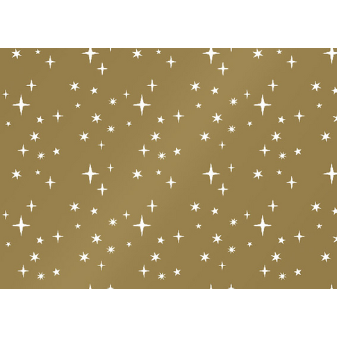 Goudkleurig cadeaupapier met sterrendessin – luxe uitstraling, 50cm breed, 200 meter per rol.