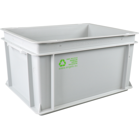 Bak, HDPE, gesloten handgreep, transportbak, 400x300x220mm, grijs