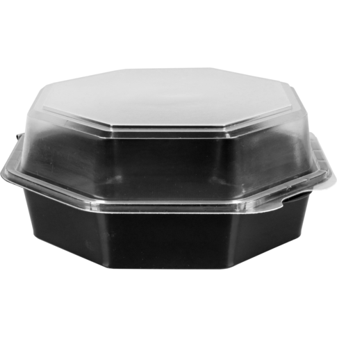 Bak, PS, 850ml, incl. vaste deksel, octaviewbox, 190x190x80mm, zwart/transparant