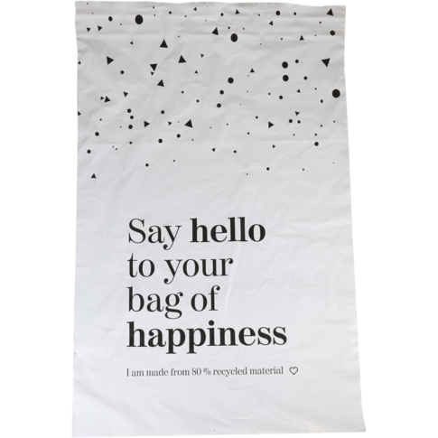 Zak, Verzendzak, Gerecycled LDPE, 50x70cm, 65my, Bag of Happiness, wit/zwart