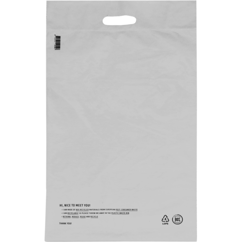 Zak, Verzendzak met handvat, Gerecycled LDPE, 36x54cm, 65my, wit