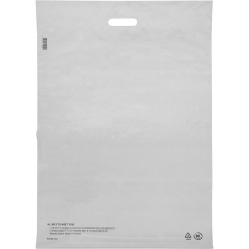 Zak, Verzendzak met handvat, Gerecycled LDPE, 50x70cm, 65my, wit