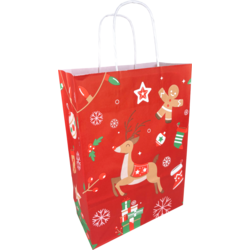 Medium paper carrier bag with a deer image, 22x10x31 cm, 90 grams – ideal for festive packaging.