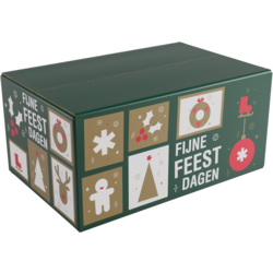 Compacte kerstpakketdoos met tegelprint, formaat 31x20x14 cm – FSC-gecertificeerd karton, ideaal voor kleine geschenkpakketten.